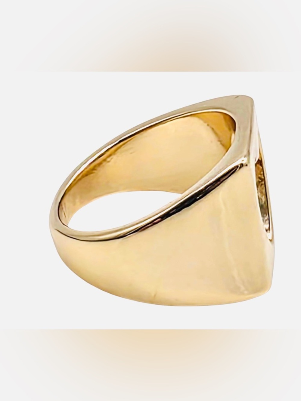Sculptural Gold Tone Open Heart Signet Ring Bold Minimalist Runway Statement - Picture 2 of 5